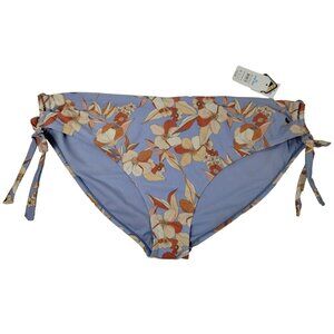 Time and Tru Womens 3XL Dusty Blue Vintage Petal Mid Rise Side Tie Bikini Bottom